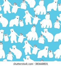 Polar Bear And Penguin Pattern. Seamless Pattern Background.