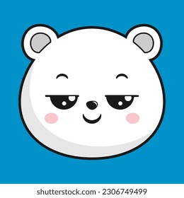 Polar Bear Pensive Face Head Kawaii Sticker Isolated
