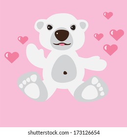 polar bear with pink hearts