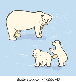 Polar bear with playing cubs.  Vector illustration.