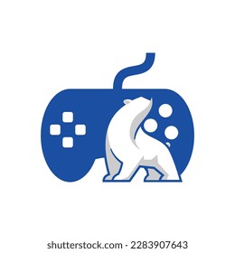 Polar bear playing video games. Gamepad icon. Vector illustration