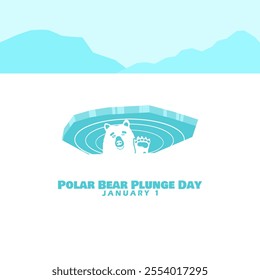 Polar Bear Plunge Day to celebrate on January 1st. Illustration of a polar bear in the water.