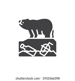 Polar bear in polluted ocean vector icon. filled flat sign for mobile concept and web design. Environmental problem glyph icon. Symbol, logo illustration. Vector graphics