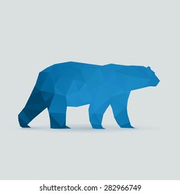 polar bear polygon blue silhouette, vector illustration