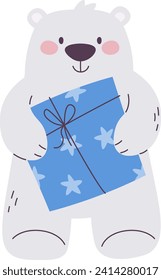 Polar Bear With Present Vector Illustration