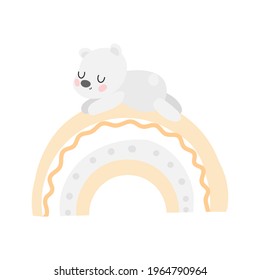
polar bear at the rainbow on the white background