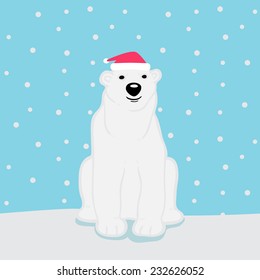 A polar bear with red hat in snow background - Vector 