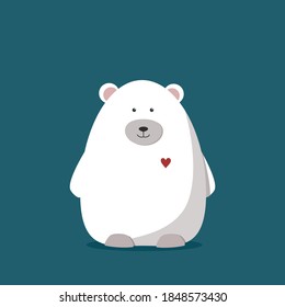 Polar bear with a red heart. Flat Vector illustration