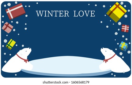 Polar bear with a red ribbon on the neck Present box ver