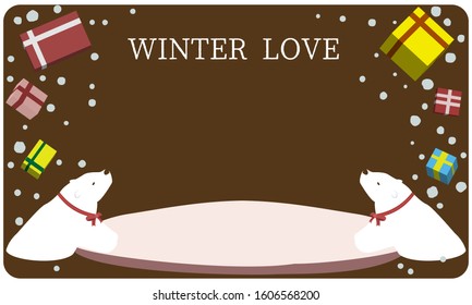 Polar bear with a red ribbon on the neck Present box ver