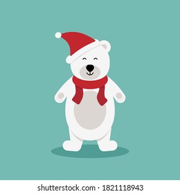 Eisbär mit rotem Schal.Vektor-süße Cartoon-Charta.Weihnachtskonzept.Perfekt für Weihnachten und Neujahr-Grußkarte