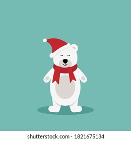 polar bear with red scarf.Vector cute cartoon charcter.Chrismas concept.Perfect for christmas and NewYear greeting card