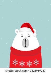 Polar bear in a red winter sweater, vector art illustration.