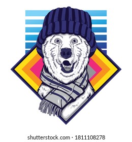 Polar Bear Retro Wave in White Background. T-Shirt Graphics, Hoodies, Tank Tops, Mugs, Phone Cases, Stickers, Posters. 