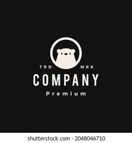 polar bear round circle emblem label hipster vintage logo vector icon illustration