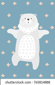 Polar bear in Scandinavian style. Vector illustration. Funny, cute poster. 