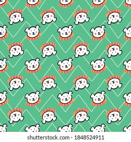 Polar Bear Scarf Christmas Seamless Pattern. Vector illustration. 