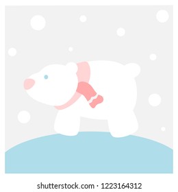 Polar bear with scarf (Winter flat icon set in square frame)