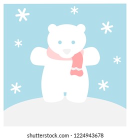 Polar bear with scarf (Winter flat icon set in square frame)
