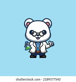 Polar Bear Scientist Cute Creative Kawaii Cartoon Mascot Logo