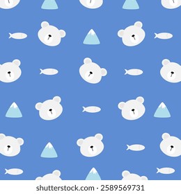 Polar bear seamless pattern. Cute animal flat style cartoon. Can be used for wallpaper, fabric print, children room interior and paper wrapping