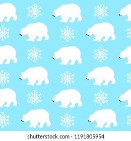 Polar bear seamless pattern with snowflakes, vector eps 10. Winter design for print, paper, fabric.