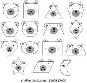 Polar bear shapes, images to create worksheets for toddler preschool, kindergarten kid,  educational activity, cute bear 