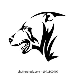 polar bear side view head outline - black and white vector portrait of fierce roaring animal