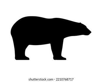 Polar bear silhouette. Vector illustration black silhouette of a big black standing polar bear isolated on white. Logo icon, side view.