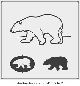 Polar bear silhouettes. Print design for t-shirt. Emblem design template.