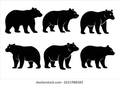 Polar bear silhouettes set,  Grizzly bear standing black silhouette logo vector design, Black bear standing icon vector art illustration graphic, Bear wildlife Art and illustration