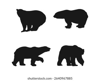 Polar bear silhouettes vector art illustration. Polar Bear Silhouettes Showcase Majestic Arctic Animals. 