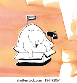 Polar bear sitting in a box. Vector