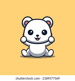 Polar Bear Sitting Excited Cute Creative Kawaii Cartoon Mascot Logo