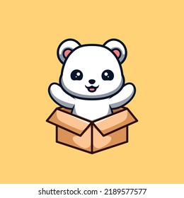 Polar Bear Sitting Out From Box Cute Creative Kawaii Cartoon Mascot Logo