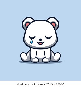 Polar Bear Sitting Sad Cute Creative Kawaii Cartoon Mascot Logo