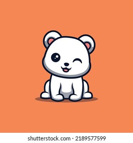 Polar Bear Sitting Winking Cute Creative Kawaii Cartoon Mascot Logo