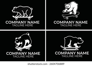 Polar bear and skateboard logo set. Vector illustration of bear and skateboard logo.