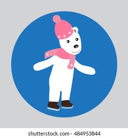 Polar bear skater on skates. Funny skater on skates. Abstract isolated illustration on white. Hand drawn vector illustration. Cartoon, Doodle.