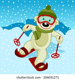 polar bear skier - vector  illustration, eps  