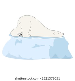 Polar bear sleeps on the ice floe. Winter concept with northetn animal. Simple flat style vector can used children book illustration and t-shirt print. EPS 10 Editable stroke