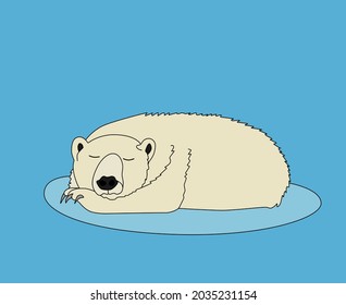 A polar bear sleeps sweetly on an ice floe. A cartoon wild animal from the north. The EPS10 vector.