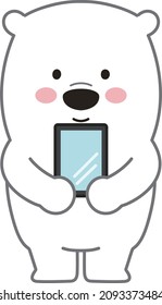 Polar bear with a smartphone. Vector illustration isolated on a white background.