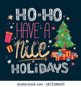 polar Bear smiling post card , ho ho ho Christmas vector, Santa Claus flat face illustration, New year illustration, flat vector illustration for winter celebrations, have a nice holidays