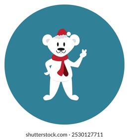 Polar bear. The polar bear is smilling. The white bear in a Christmas hat