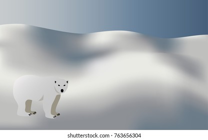 Polar bear in snow background, vector