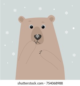 polar bear with snow flake on his nose vector