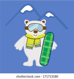 A polar bear with snowboard