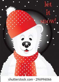 Polar Bear with Snowflake on his Nose on Black