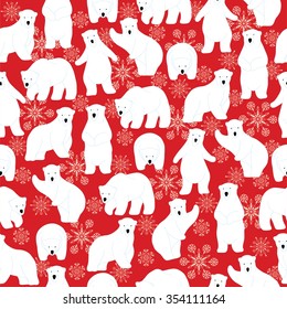 Polar Bear And Snowflake Pattern Seamless Pattern Red Background